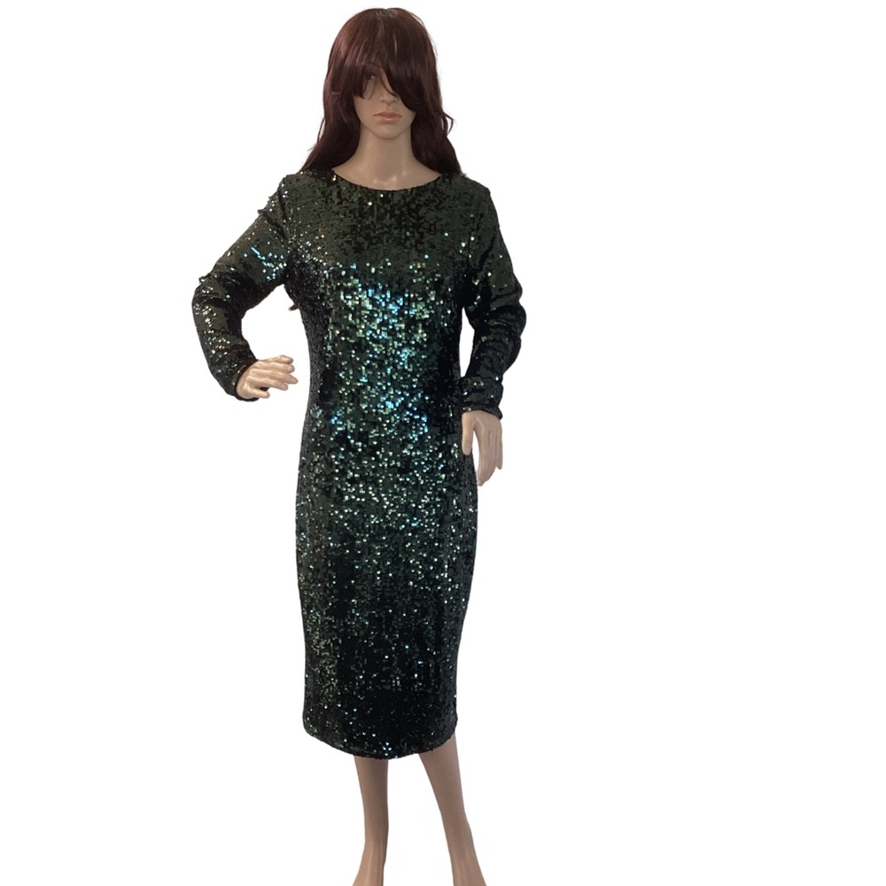 Sequin Long Sleeve Dress - Green